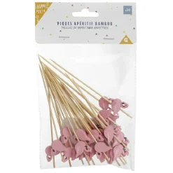 Pique pour apéritif décor pastéque, ananas, cactus ou flamand rose en bambou x30