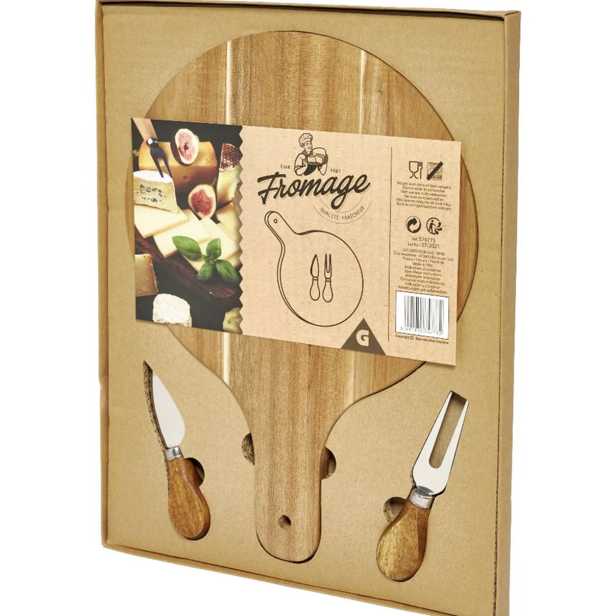 Planche à servir en bambou Ø25cm avec accessoires pour fromage x2