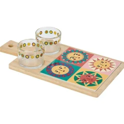 Planche de présentation apéritif bambou avec 2 ramequins 32x17x1cm