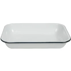 Plat à four acier émaillé blanc contour bleu