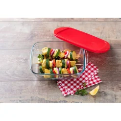 Plat à four rectangulaire en verre couvercle plastique