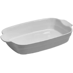 Plat à four rectangulaire avec poignées gris et blanc en grès émaillé