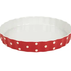 Plat à tarte rouge à pois blancs