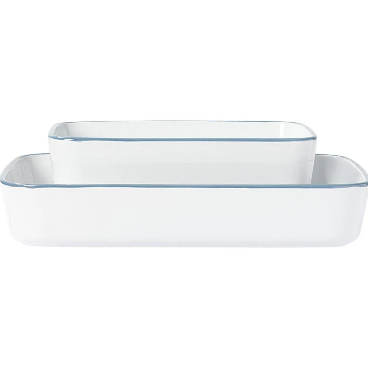 Plat cuisson rectangulaire blanc bordure bleue 1L et 2L x2