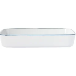 Plat cuisson rectangulaire blanc bordure bleue 1L et 2L x2