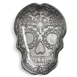 Plat Halloween tête de mort mexicaine en verre noir 15x11xH2cm