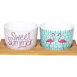 Plateau + 2 coupelles apéritif motif flamant rose