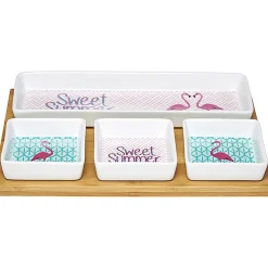 Plateau + 4 coupelles motif flamant rose