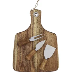 Plateau à fromage en bois avec 3 couteaux