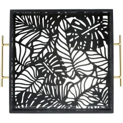 Plateau avec motif tropicaux découpe et fond en verre