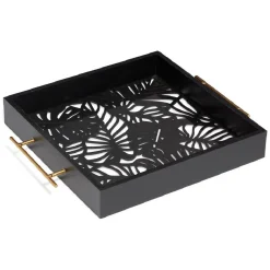 Plateau avec motif tropical ajouré et fond en verre