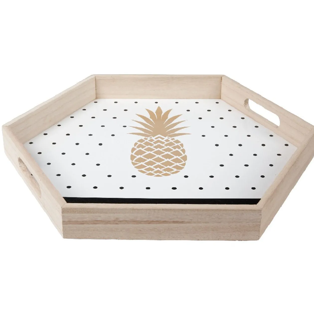 Plateau déco ananas or et pois noirs