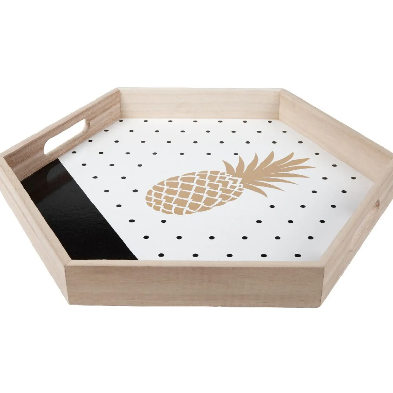 Plateau déco ananas or et pois noirs