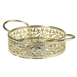 Plateau déco dorée fond en verre avec poignées