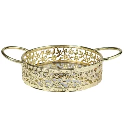 Plateau déco dorée fond en verre avec poignées