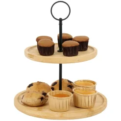 Plateau de présentation 2 niveaux en bambou et fer Ø16,5xH21,5cm