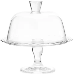 Plateau de présentation sur pied avec cloche Ø26cm verre transparent