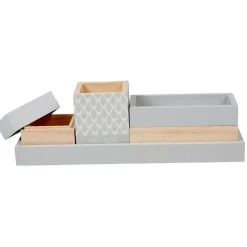 Plateau de rangement déco bois gris naturel