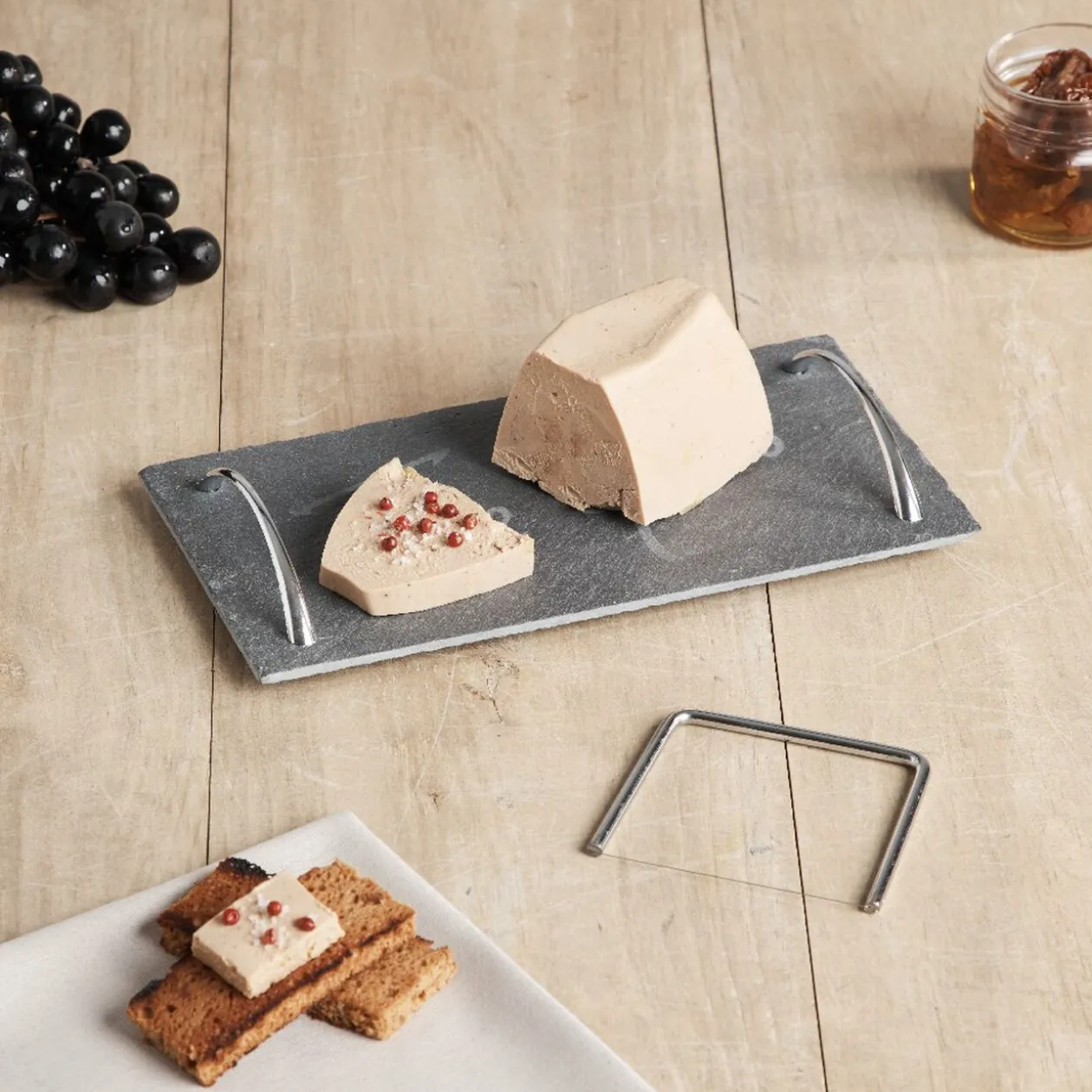 Plateau de service en ardoise avec 2 anses et lyre