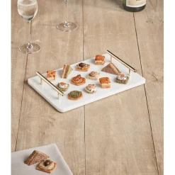 Plateau de service en marbre blanc avec anses doré