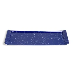 Plateau de service rectangulaire mélaminé bleu motif astral 18x37,5cm