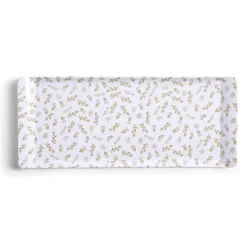 Plateau de service rectangulaire mélaminé blanc motif feuillage doré 18x37,5cm