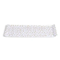 Plateau de service rectangulaire mélaminé blanc motif feuillage doré 18x37,5cm