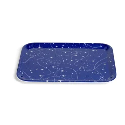 Plateau de service rectangulaire mélaminé bleu motif astral 21,7x28,7cm