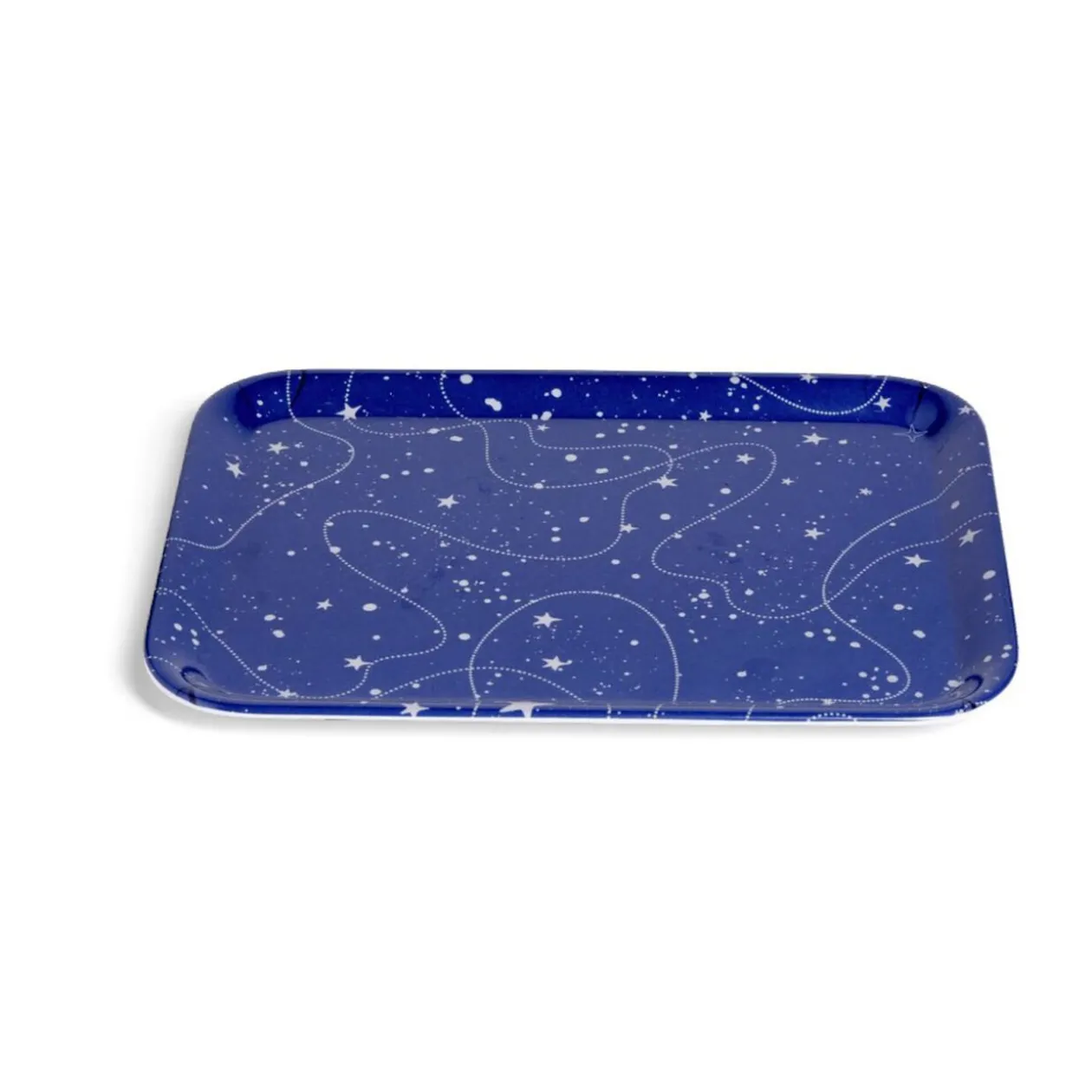 Plateau de service rectangulaire mélaminé bleu motif astral 21,7x28,7cm