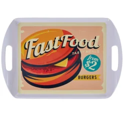 Plateau rectangulaire blanc style fast food motif hamburger