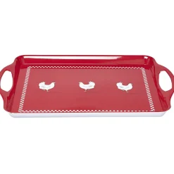Plateau rectangulaire design poule mélaminé rouge et blanc