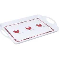Plateau rectangulaire design poule mélaminé rouge et blanc