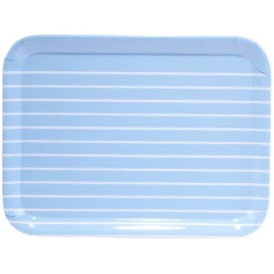 Plateau rectangulaire plastique rayure blanc et bleu 29x22cm