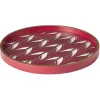 Plateau rond inspiration orientale en métal et bois rouge ou gris