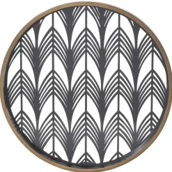 Plateau rond inspiration orientale en métal et bois rouge ou gris