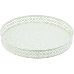 Plateau rond métal motif mandala rose gris ou vert