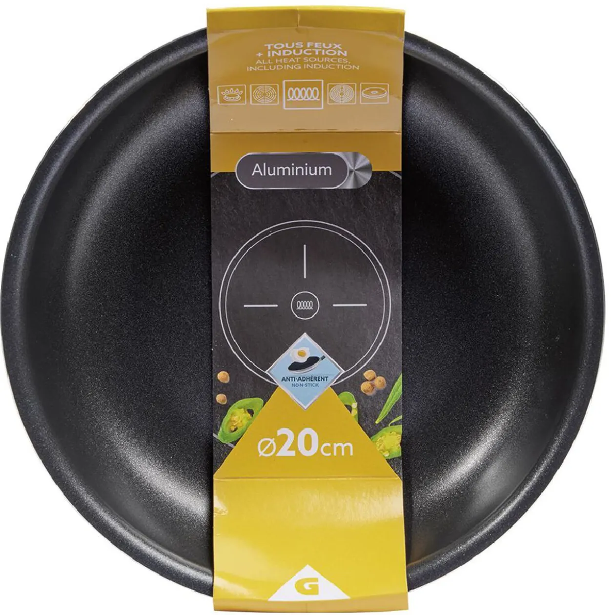 Poêle antiadhérente sans poignée noir Ø20cm