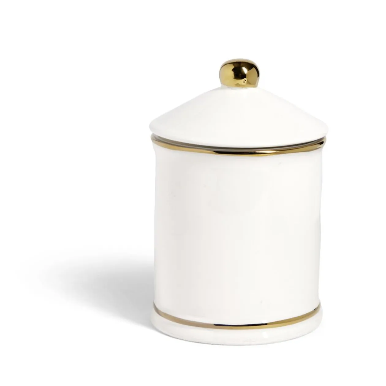 Pot céramique avec couvercle en blanc et bord doré Ø11,5xH17,5cm