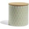 Pot de conservation 500ml grès motifs arrondis couvercle bambou Ø10xH10cm