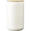 Pot en céramique blanc avec couvercle en bois H16,5 cm