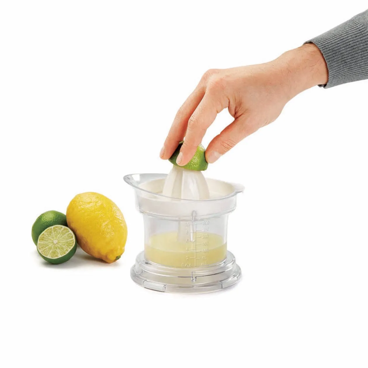 Presse agrumes Metaltex transparent couvercle blanc 2 cônes