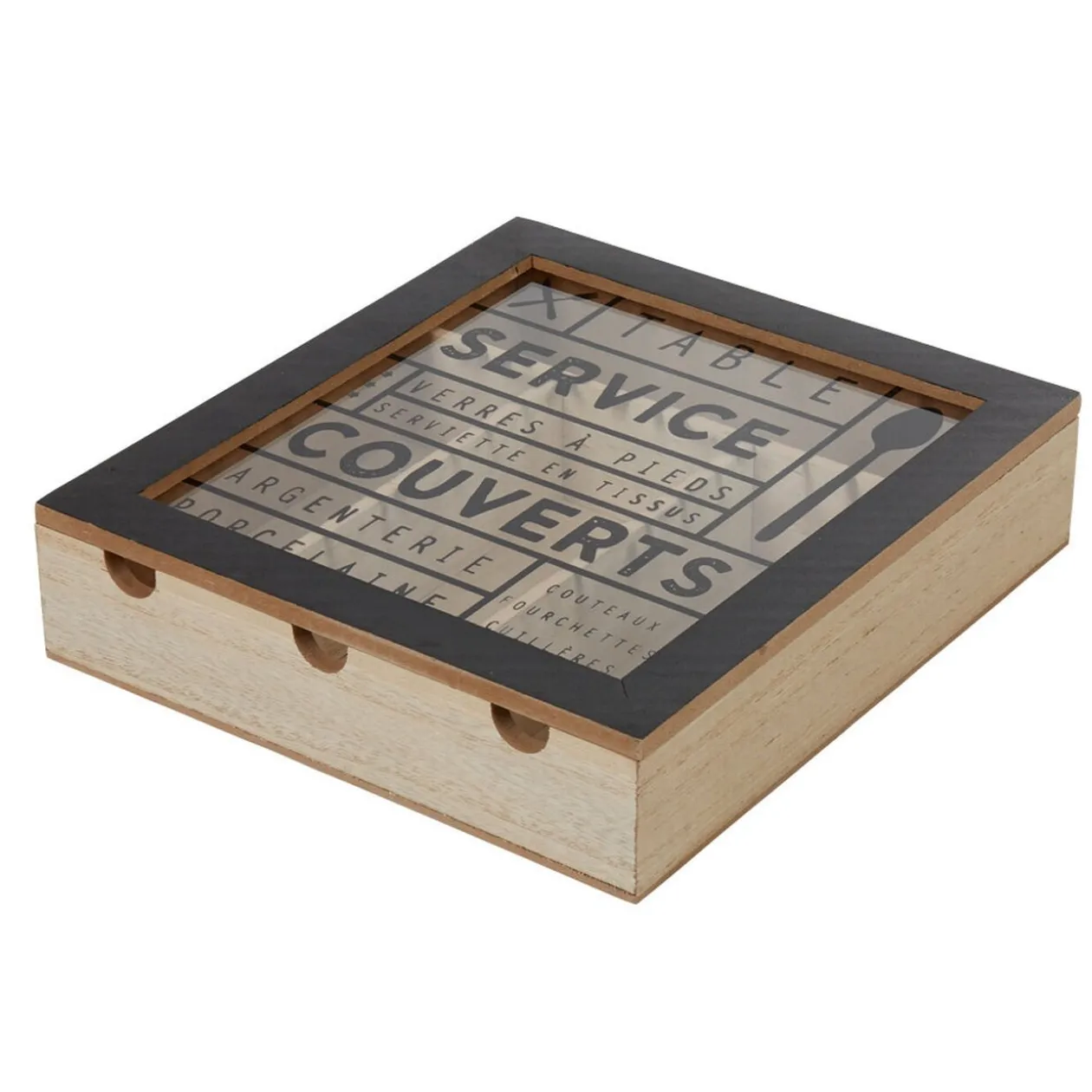 Range couvert mdf naturel couvercle transparent imprimé noir