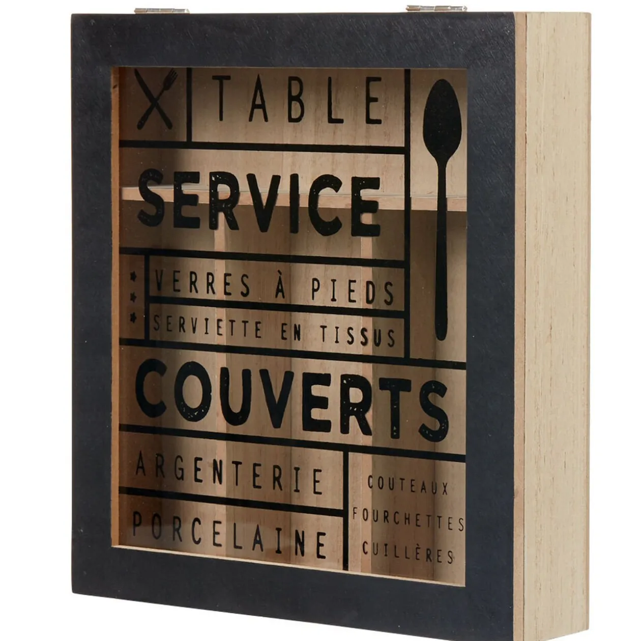 Range couvert mdf naturel couvercle transparent imprimé noir