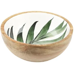 Saladier en bois interieur émail décor feuille