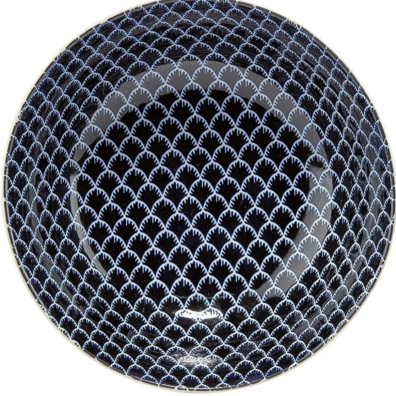 Saladier en porcelaine décor blanc et bleu