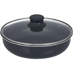 Sauteuse aluminium noir avec couvercle verre et poignée amovible Ø24cm
