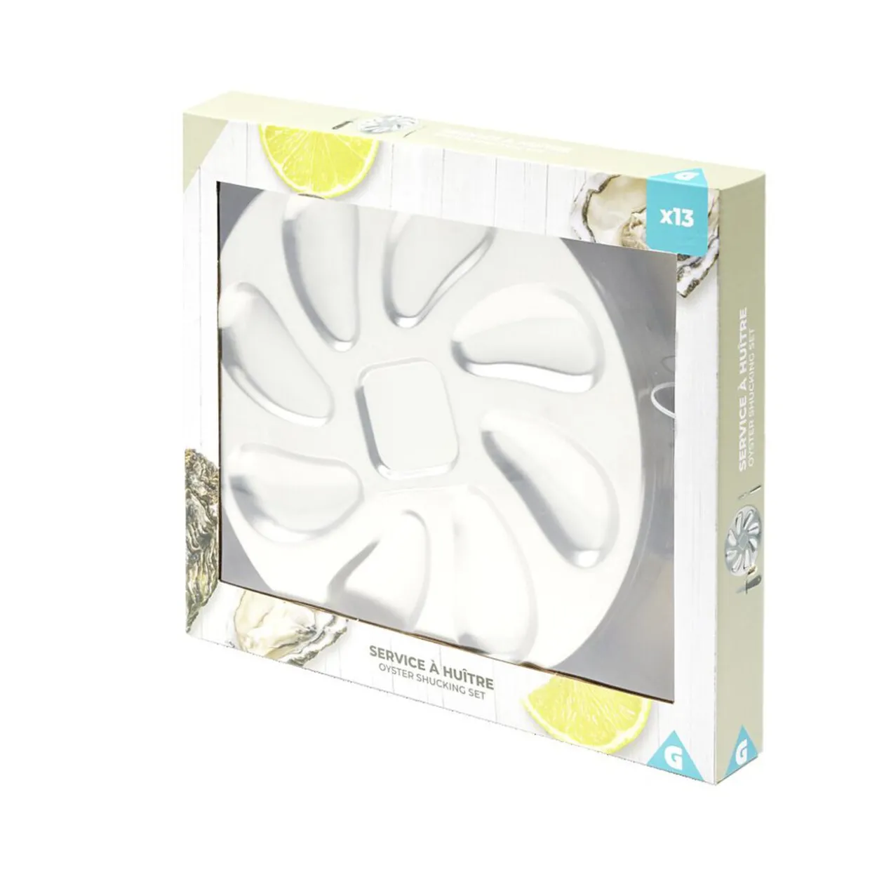 Service à huitres en inox 13 pièces avec couteau/fourchettes/assiettes