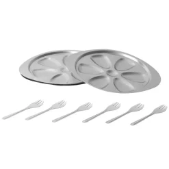 Service à huîtres argenté inox 6 plats 6 fourchettes