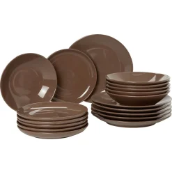 Service à vaisselle marron en faïence 18 pièces
