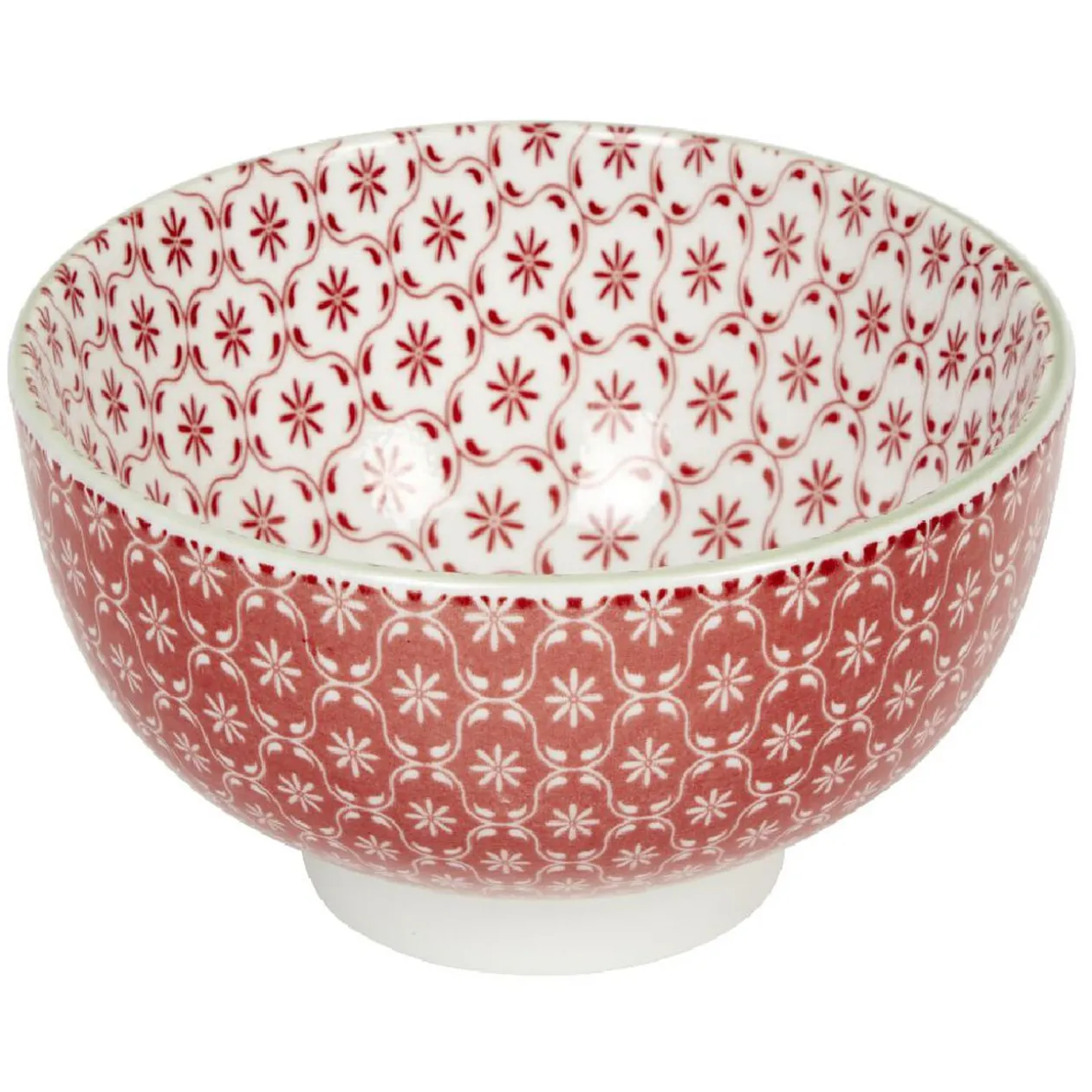 Service en porcelaine 18 pièces motif graphique beige et rouge